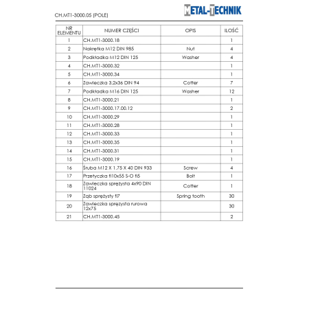 Katalog części zamiennych - Metal-Technik Chwastownik MT1 - 3000